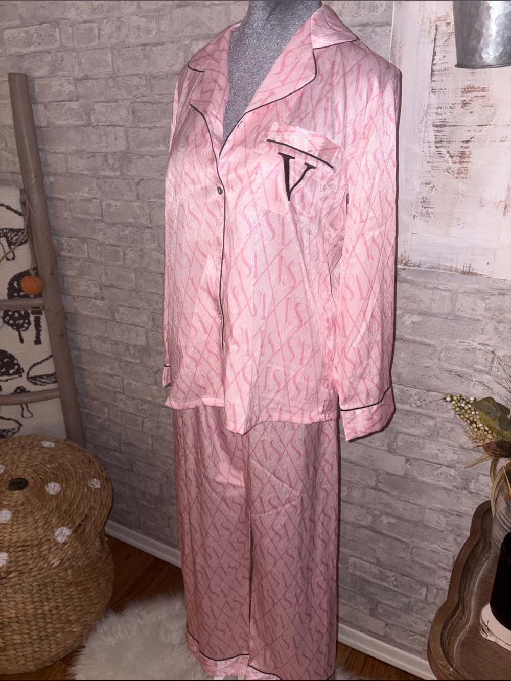 Victoria's Secret Light Pink Wide-Leg Silk Pajama Set